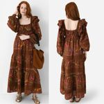 Farm Rio Western Bohemian Brown Dotted Horse Horses Ruffle Maxi Dress Size XL Photo 3