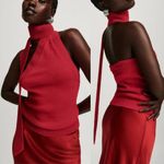 Reformation  | Allegra Cotton Halter Scarf Knit Sweater Tank Sun-Dried Tomato Red Photo 1