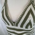Streetwear Society  olive green and white crotcheted knit crop top size XL Photo 2