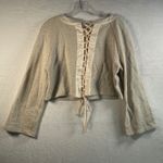 Endless Rose  Beige Ribbed Bell Sleeve Lace Up Front Cropped Sweatshirt Top M Photo 5