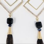 Gold Diamond & Black Chain tassel dangle earrings Photo 5