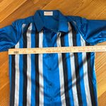 Vintage 1960S Thai Silk Blouse By Fair Lady Bangkok Blue Silver Stripe Medium Photo 11