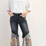 70’s Womens Mid Rise Jeans Patchwork Bell Bottom Pants Washed Denim Size S New Black Photo 0