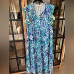 Umgee  maxi dress lilly Pulitzer print watercolor ruffle short sleeve tiered Photo 8