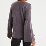 American Eagle  Purple Knit Bell Sleeve Sweater Boho Bohemian Lace Up Fuzzy Fall Photo 2