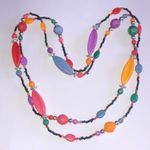 Vintage Black Pink Yellow Colorful Boho Beaded Retro Necklace Photo 1