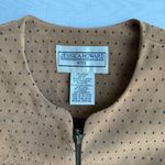 Jessica Howard Vintage Tan Suede Look Zip Front Jacket with Shoulder Pads Petite Photo 2