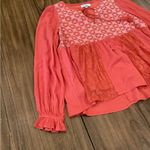 Polagram  Rust Red & White Dainty Floral Boho Ballooon Sleeve Peplum Top small Photo 7