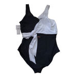 Raisin's Curve Plus Size Faux Wrap One Piece Swimsuit Black White 20W New Photo 2