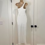 superdown  Marie Midi Dress One Shoulder Knot Front Slit White Small Bridal Chic Photo 3