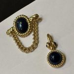 Monet Gorgeous Signed Gold Tone / Blue Set Brooch Pin / Pendant Photo 3