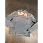 H&M Marvel Jean Jacket Men XS Blue Trucker Comic Big Spell Out D-335 Photo 2