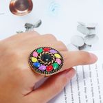 New Bohemian Adjustable Ring Unique Big Round Multi color Enamel Photo 2