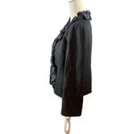 J.Crew  100% Wool Dark Grey Black Silk Trim Ruffle Neck‎ Blazer Jacket Women 6 Photo 2