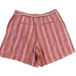 J. Jill 100% Linen Pleated Shorts with Rope Belt Cape Cod Red Multi NWT Size 8 Pink Photo 2