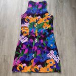 Vintage 60s Mod Mini Shift Dress Purple Floral Print Sleeveless Floral XS Retro Size XXS Photo 6