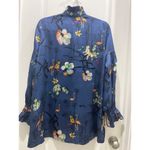 Pietro Brunelli High Ruffle Collard Printed Button Down Sz XS Blue Photo 5