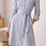 J.Crew  Blue White Stripe Shirt Dress Tie Waist Cotton Photo 0