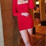 Nookie Red Jersey Squareneck Sheath Harley Structured Shoulders Mini Dress S Photo 1