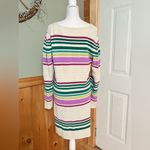 Free People Gidget Ivory Striped Long Sleeve V-Neck Knit Sweater Dress Size L Photo 5