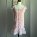 Vintage 80s Sheer Pink Swiss Dot Slip Dress by 3 Suisses Collection Lace Ruffle Photo 3