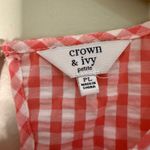 Crown & Ivy Gingham Top Tie Sleeve Blouse Petite Coral White PL Photo 1
