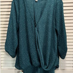 Peace & Pearls  Green/Wh Polkadot Chiffon‎ Wrap Front 3/4 Tab Sleeve Blouse Sz M Photo 0