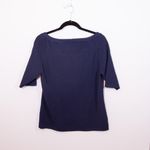 Elie Tahari NEW Braided Collar Knit Stretch Half Sleeve Sweater Navy Blue XL Photo 3
