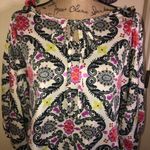 Ivy Jane Paisley Peasant Style White, Red, Pink & Black Blouse Wide Sleeves Sz M Photo 1