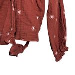 Madewell  Embroidered Gauze Wrap Top Rust Floral Balloon Sleeve Tie Front S Photo 4