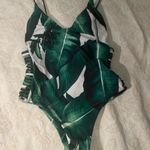 Green and White Palm Leave One Piece Swimsuit with cutouts Size M Photo 4