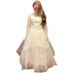 Vintage 60s Lace High Neck Wedding Gown w/ Tulle Skirt ILGWU USA small White Photo 1