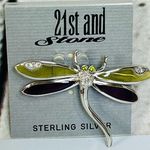 Sterling Silver New 21st And Stone  Dragonfly Brooch Photo 0