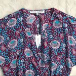 Rebecca Minkoff Floral Print Mini Wrap Dress Kimono V-Neck Red Blue Size XS New Photo 3