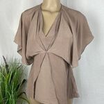 Aryn K  100% Silk Taupe Brown Short Sleeve Layered Blouse Top M Photo 0