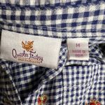 Quacker Factory  Shirt Womens Medium Blue Gingham Crab Jeweled Print Button Up Photo 1