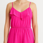 American Eagle 💖  Hot Pink Ruffle Romper Medium Adjustable Straps Small Flaw Photo 0