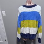 Aerie  Campfire Stripe Furry Soft Chenille Sweater Blue White Navy Medium Fuzzy Photo 4