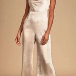 Lush Clothing Lush Women's Satin Champagne Cowl Neck One-Piece Jumpsuit Cream Size Small NWT Photo 0