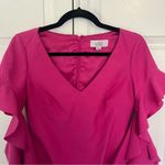 Badgley Mischka  Belle Pink Ruffle Bell Sleeves V-Neck Cocktail Dress Size 2 Photo 6