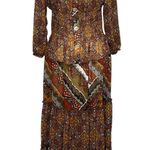 Anthropologie  Fig And Flower Maxi Dress L Petite Multi Paisley Sheer Tiered Boho Photo 0
