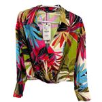 ZARA  tropical floral S colorful cropped silky top going out long sleeve work Photo 1