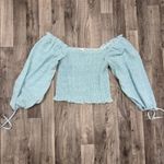 Princess Polly Eirian long sleeve shirred blue floral blouse Photo 1