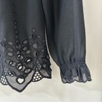 The Kooples Black Sheer Embroidered Button Down Blouse, Ruffle Front, Size XXS Photo 5