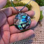 Natural abalone pendant on leather adjustable cord Purple Photo 1
