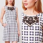 Anthropologie Lilka Tattersall White & Lavender Plaid Check Mini Dress XS Photo 1