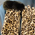 LEOPARD GLOVES WITH FAUX FUR TRIM Tan Photo 2