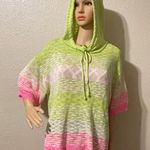 Bibi Rhyme Or Reason Lightweight Striped Hoodie Sweater Green Pink Size Medium Photo 0