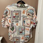 Sunburst Kiss European Summer Printed Button Up Short Sleeve Top White Size XL Photo 2