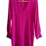 Rory Beca | PInk / Fuschia Silk V Neck Long Sleeve Shift Mini Dress | Small Photo 1
